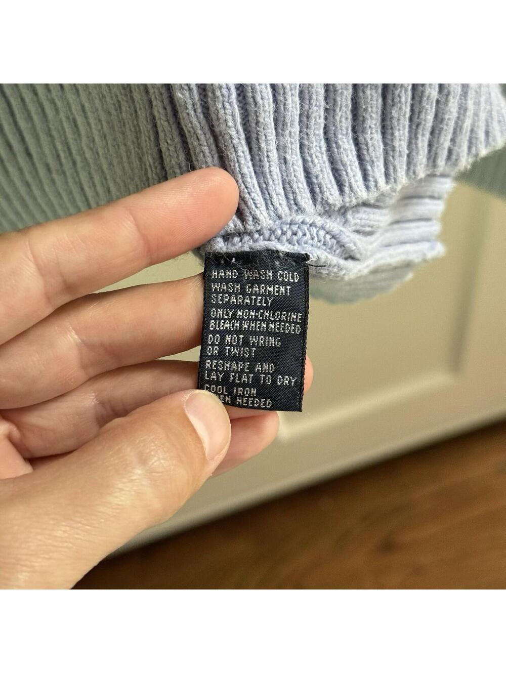 Polo Ralph Lauren Cable Knit Sweater Medium Periwinkle Blue 100% Silk - Picture 6 of 7